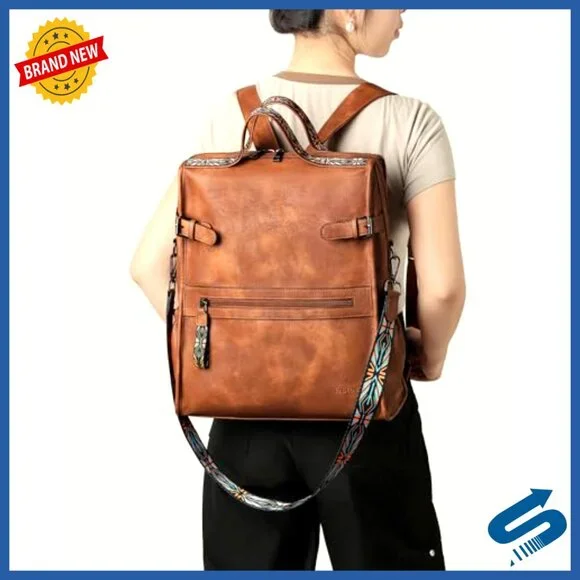 Leather Laptop Backpack Designer Work Travel Computer Bag Vegan Leather - Picture 4 of 6